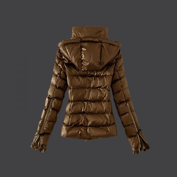Moncler Donna Giù cappotto cerniera polsini marrone uscita M1044